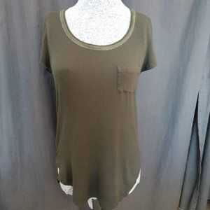 White House Black Market | Scoop Neck Long Dark Olive  Tee